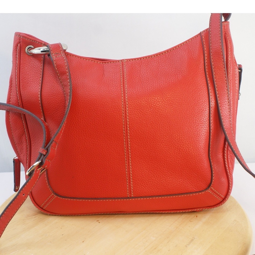 Tignanello Orange Pebbled Leather Crossbody Bag Hobo Shoulder Purse Medium